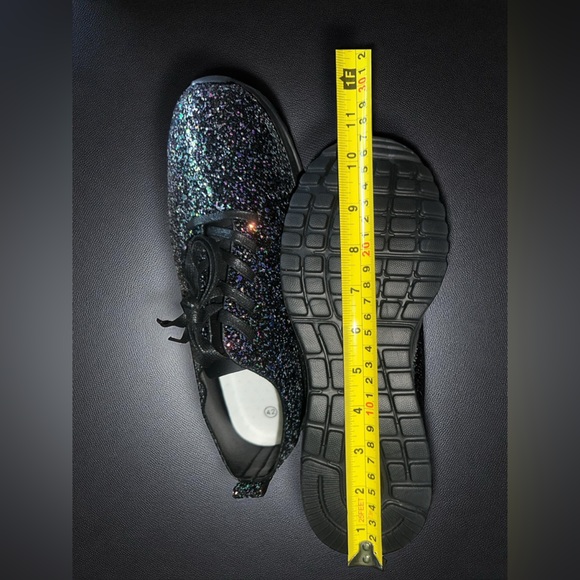 Women 10.5 Glitter Casual Sports Shoes Street Style Sneakers Sparkly Black - Picture 8 of 12